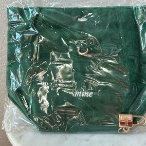 RMS Beauty Forest Green Cosmetic Bag with Gold Lock and Key NIB